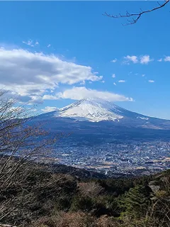 富士山を望む絶景、青空と街並みの広がり